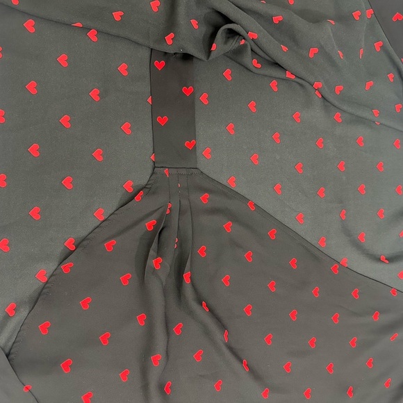 New York & Company Black with Red Hearts Wrap Blouse with Ruffled Cap Sleeves - Picture 4 of 6